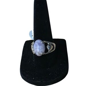 Silver‎ Tone Oval Purple Stone Heart Detail Statement Ring Size 18 Lavender